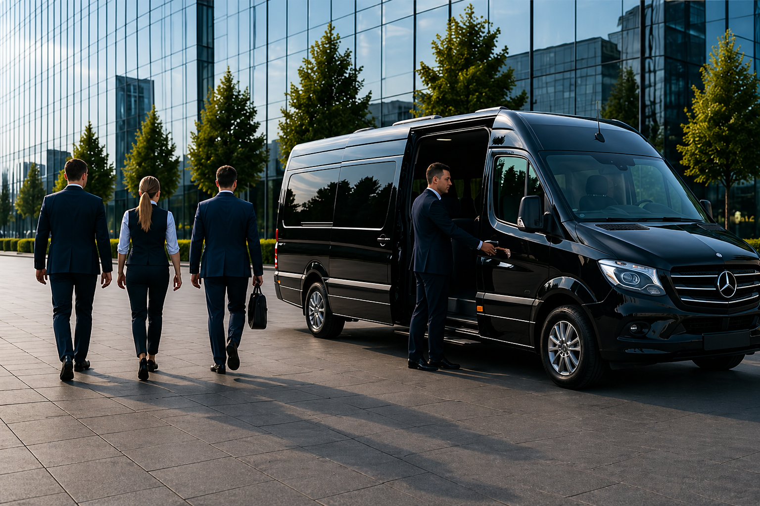 Bus dla firm przed biurowcem